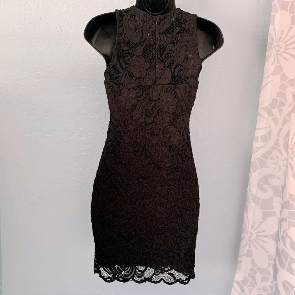 Ambiance Black Lace Overlay Midi Dress Size Small - Picture 8 of 15